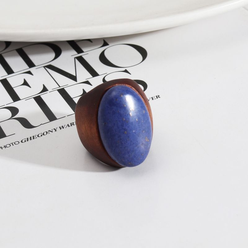1 Piece Simple Style Oval Wood Inlay Lapis Lazuli Women's Rings