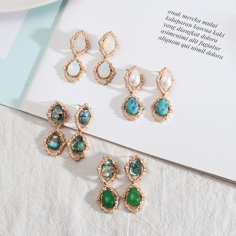 1 Pair Vintage Style Water Droplets Alloy Inlay Artificial Pearls Turquoise Opal Women's Drop Earrings