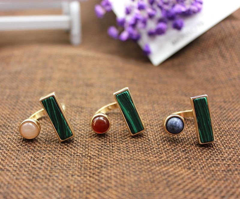 1 Piece Retro Rectangle Alloy Inlay Natural Stone Women's Open Ring