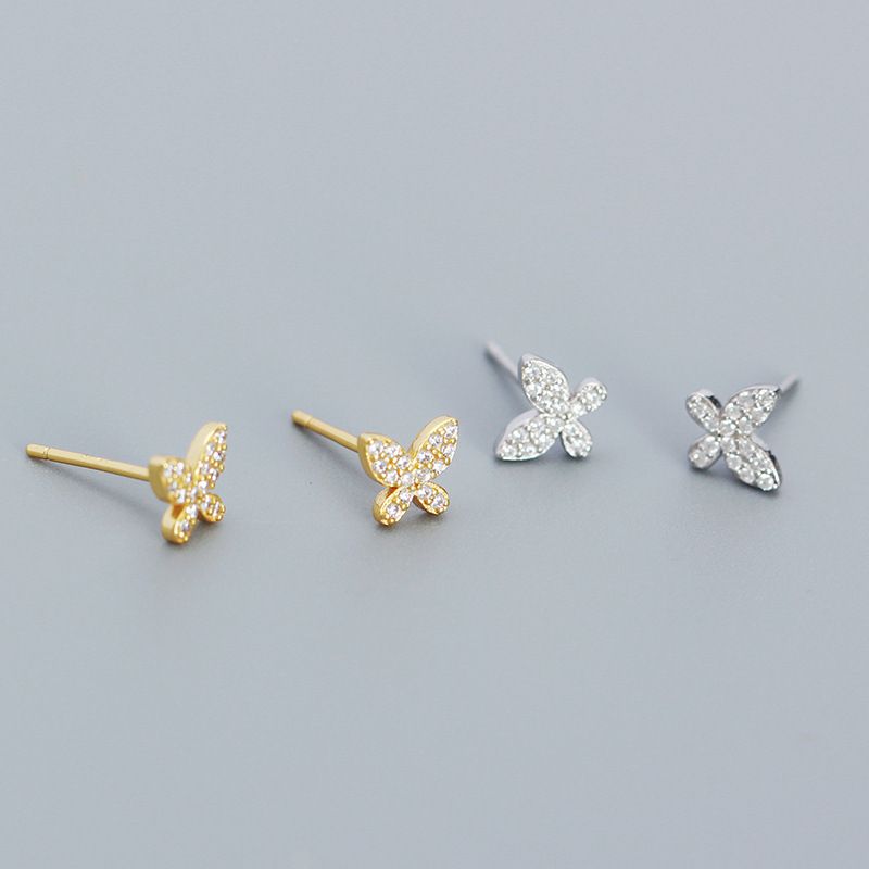 1 Pair Simple Style Butterfly Sterling Silver Plating Inlay Ear Studs