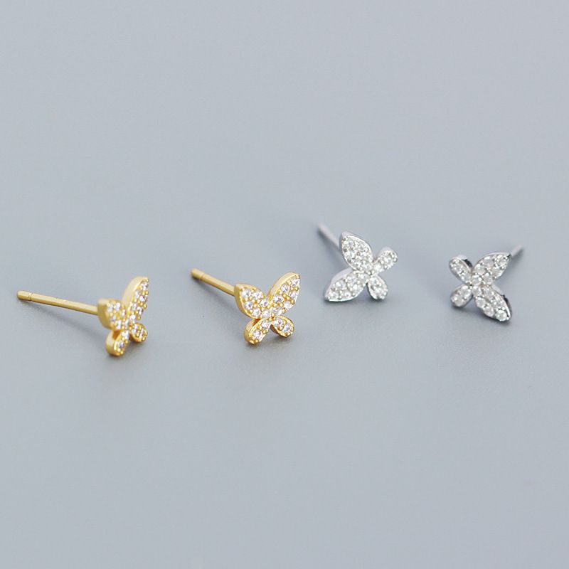 1 Par Estilo Simple Mariposa Plata Esterlina Enchapado Embutido Pendientes