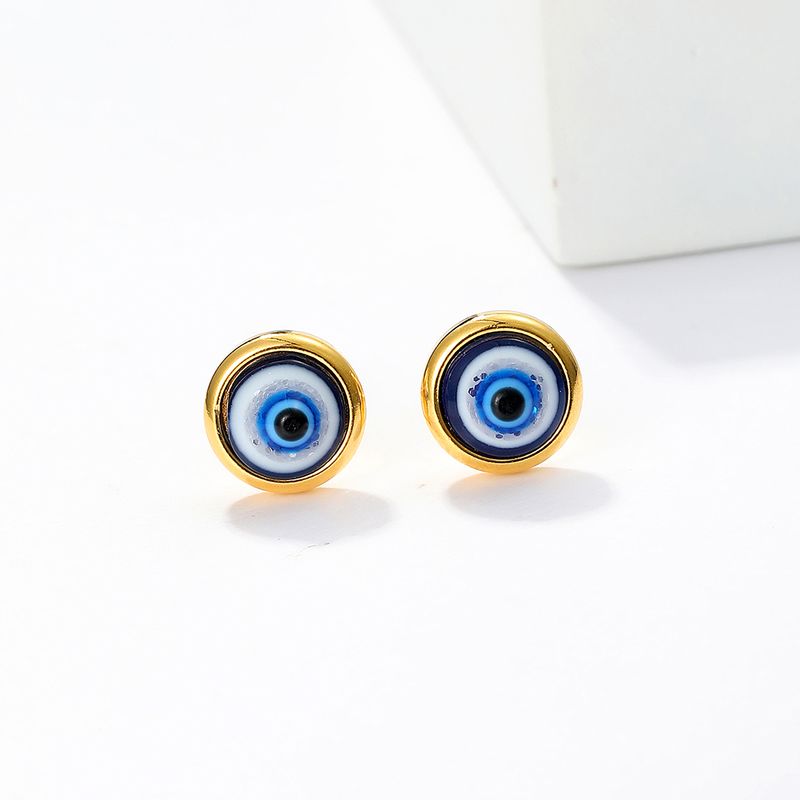 1 Pair Cool Style Devil'S Eye Plating Inlay Stainless Steel Resin 18K Gold Plated Ear Studs