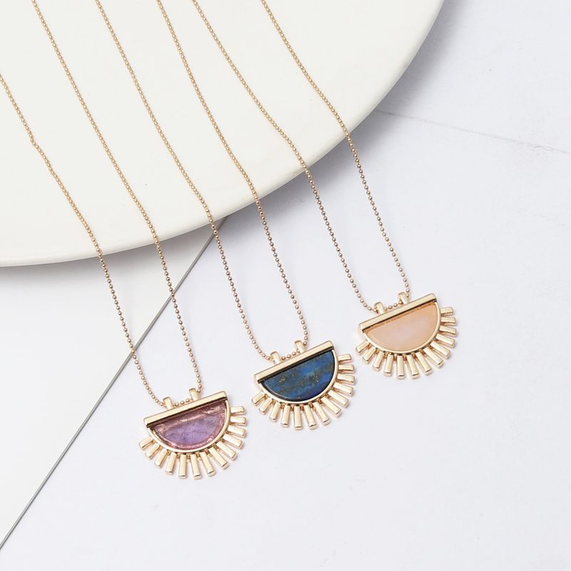 1 Piece Simple Style Semicircle Alloy Inlay Natural Stone Women's Pendant Necklace