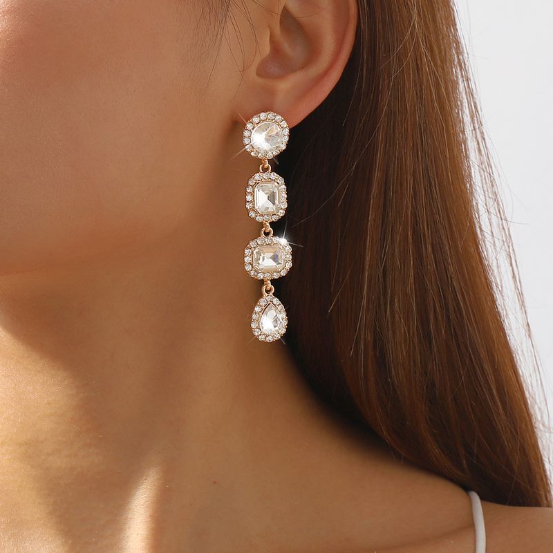 Wholesale Jewelry 1 Pair Simple Style Water Droplets Alloy Rhinestone Rhinestones Drop Earrings
