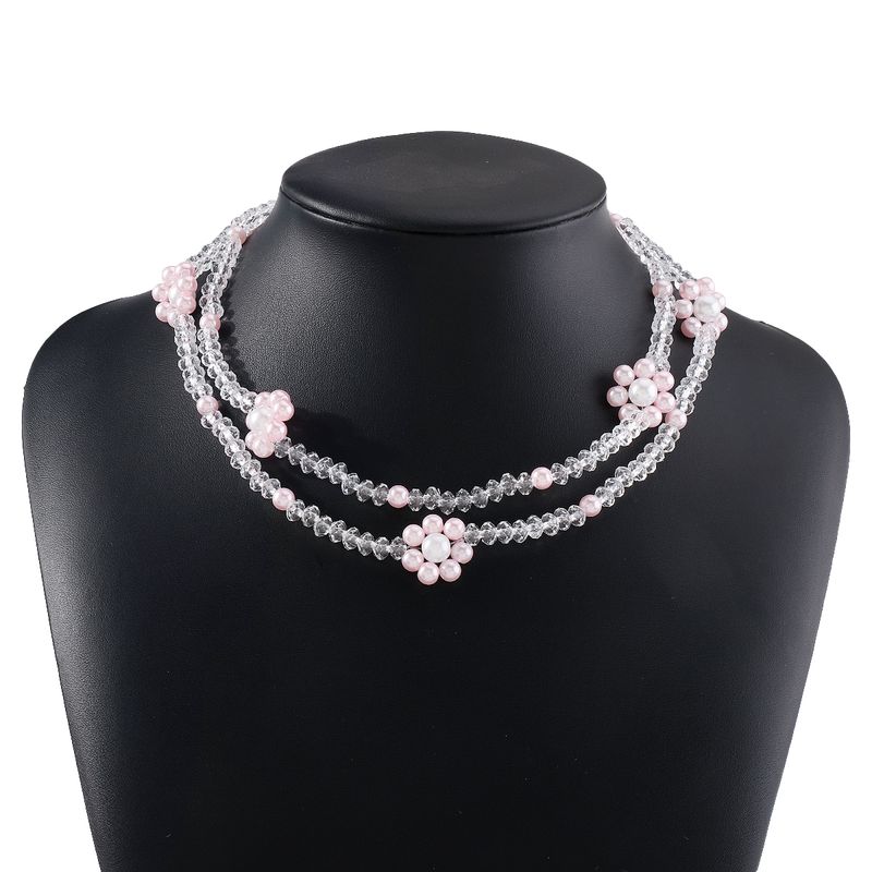 Sweet Flower Imitation Pearl Resin Beaded Women's Necklace