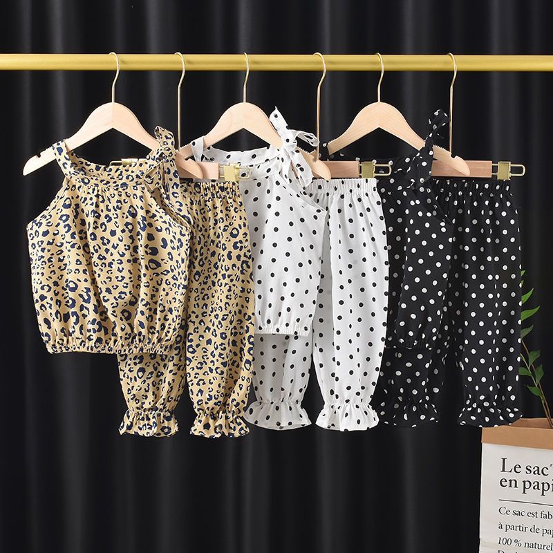 Casual Round Dots Flower Leopard Polyester Girls Clothing Sets