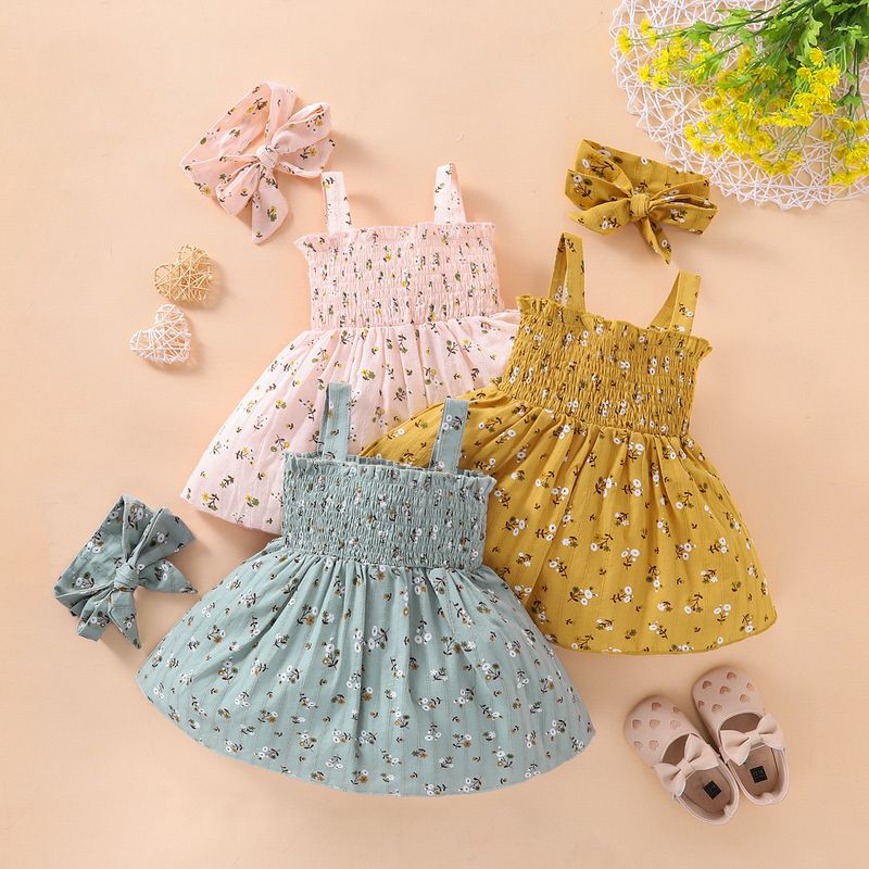 Einfacher Stil Blume Drucken Baumwolle Mädchen Kleider