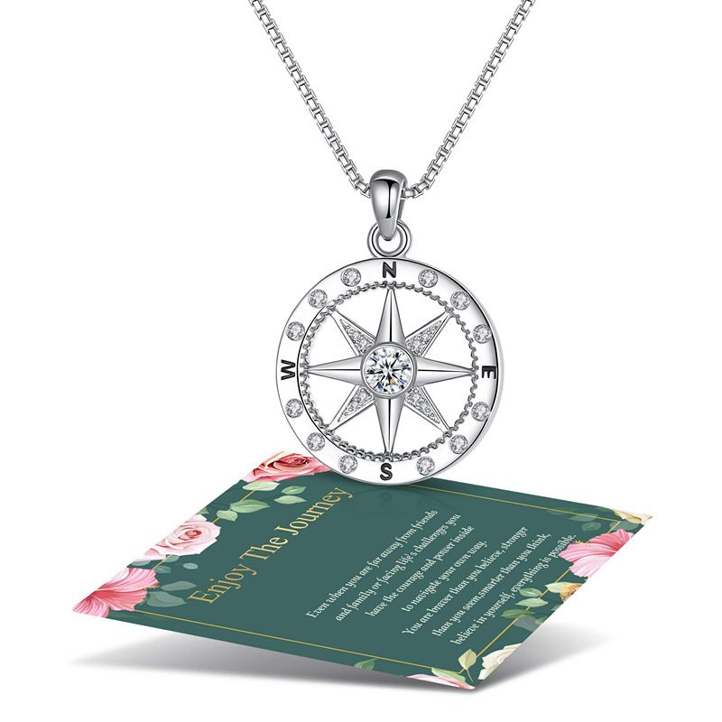 1 Piece Simple Style Round Compass Alloy Plating Hollow Out Inlay Rhinestones Women's Pendant Necklace