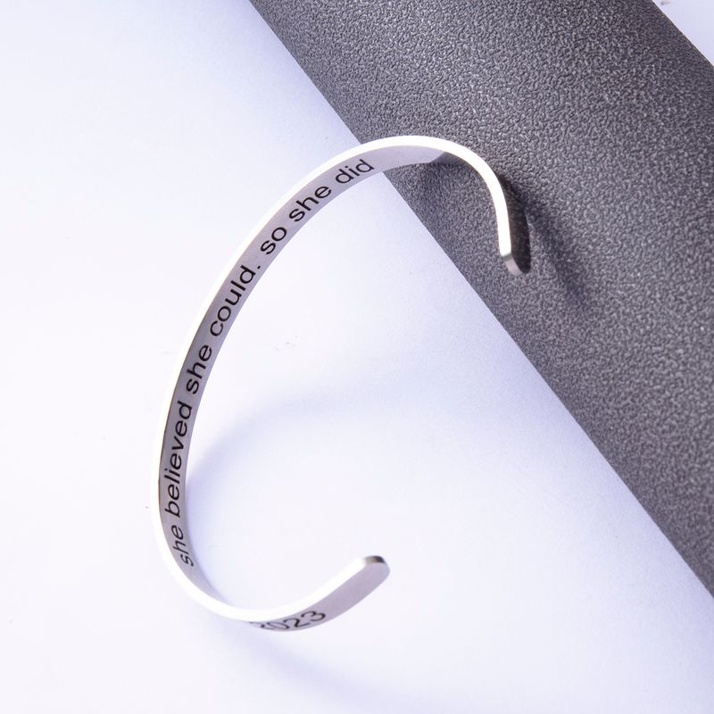 Wholesale 1 Piece Simple Style Letter Number Stainless Steel Silver Plated Bangle