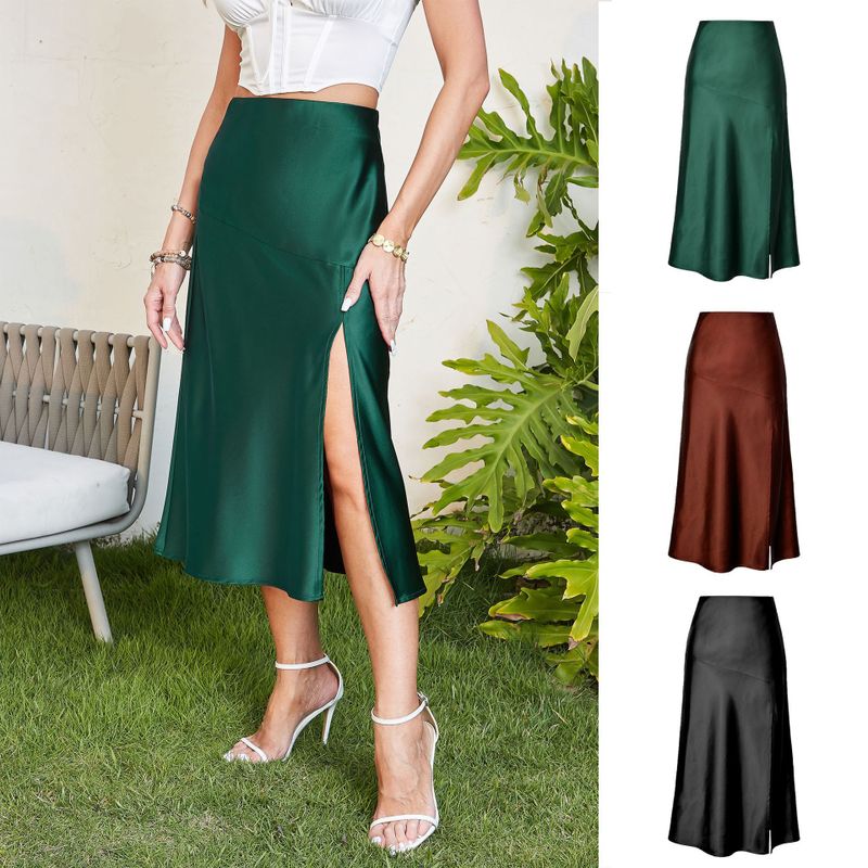 Summer Spring Retro Solid Color Spandex Polyester Maxi Long Dress Skirts