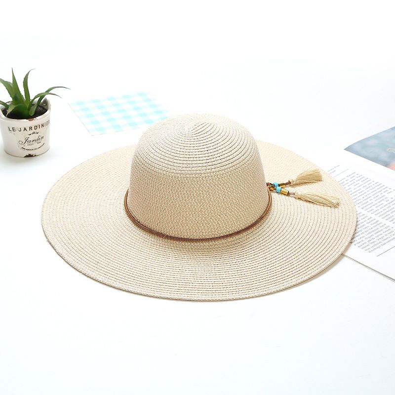 Women's Vacation Solid Color Flat Eaves Sun Hat Straw Hat