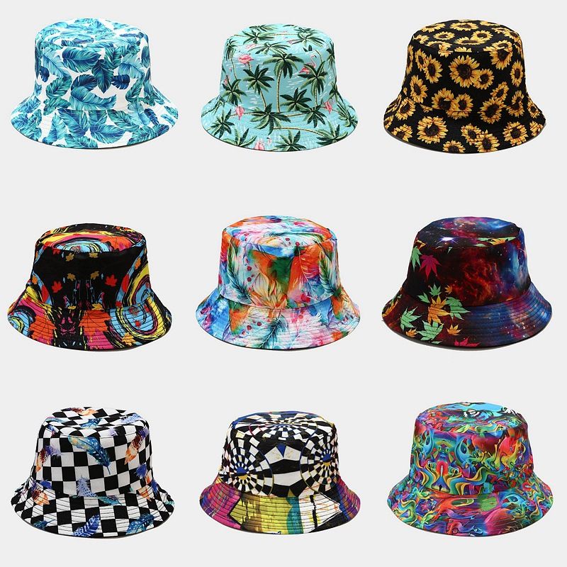 Unisex Casual Color Block Flower Wide Eaves Bucket Hat