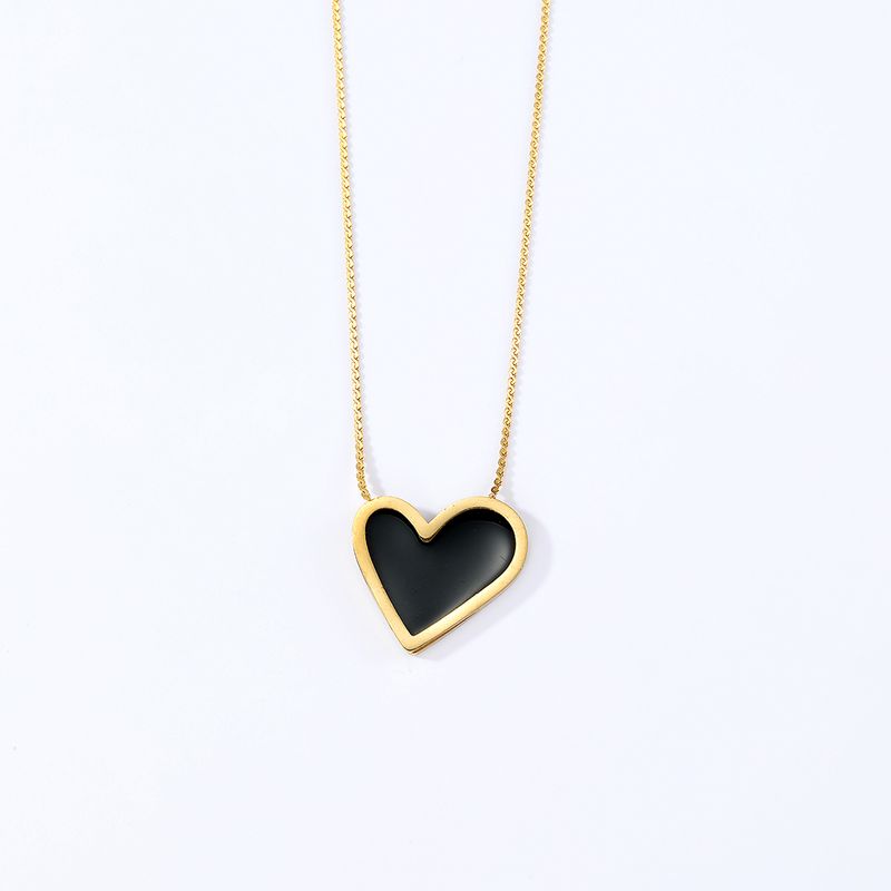 Stainless Steel 18K Gold Plated Simple Style Enamel Plating Heart Shape Resin Pendant Necklace