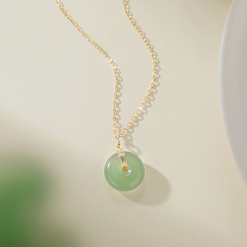 Elegant Round Stainless Steel 18k Gold Plated Jade Wholesale Necklace