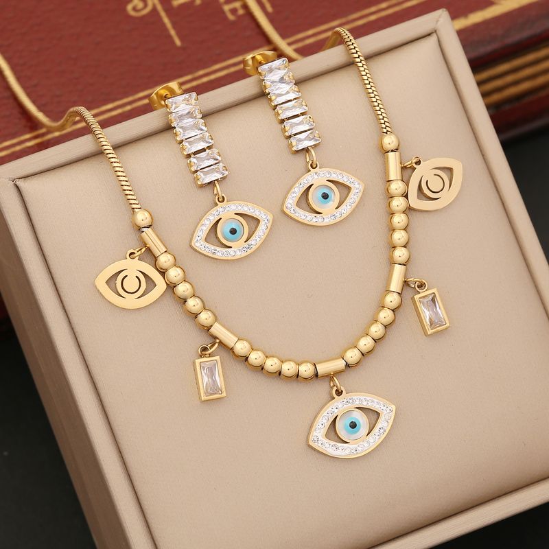 Wholesale Ins Style Eye Stainless Steel Zircon Bracelets Earrings Necklace