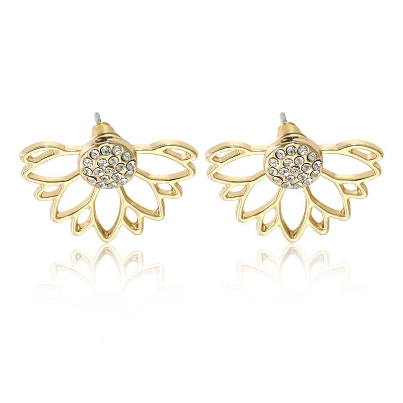 Wholesale Jewelry 1 Pair Simple Style Lotus Alloy Artificial Diamond Gold Plated Silver Plated Ear Studs