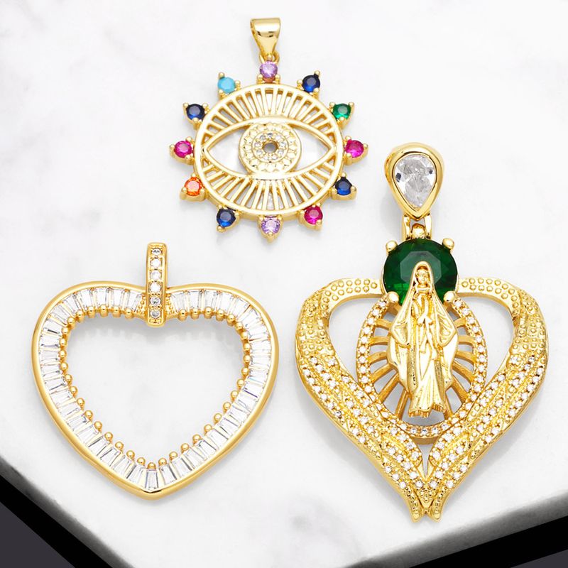 Ins Style Portrait Heart Shape Eye Copper Plating Inlay Zircon 18k Gold Plated Pendants Jewelry Accessories