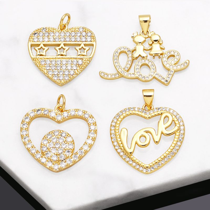 1 Piece Copper Zircon Letter Heart Shape INS Style