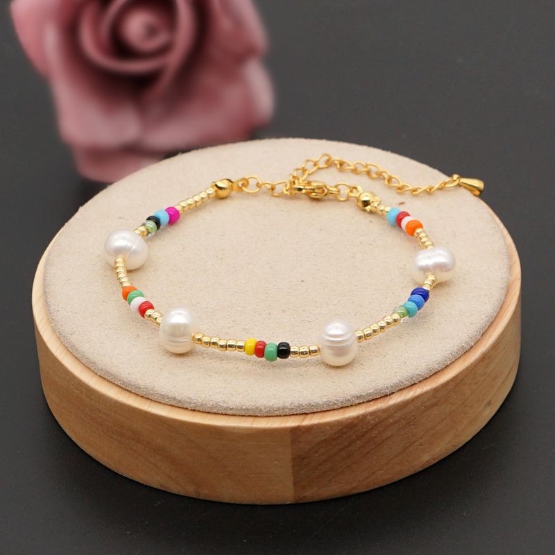 Casual Vacaciones Vistoso Perlas De Agua Dulce Vidrio Con Cuentas Pulsera