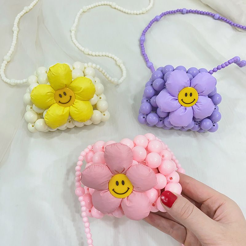Girl's Mini Pvc Smiley Face Flower Cute Square Open Shoulder Bag Handbag Crossbody Bag