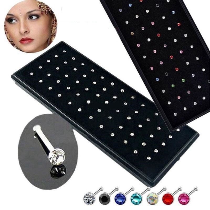 Wholesale Simple Style Round Stainless Steel Rhinestones Nose Studs