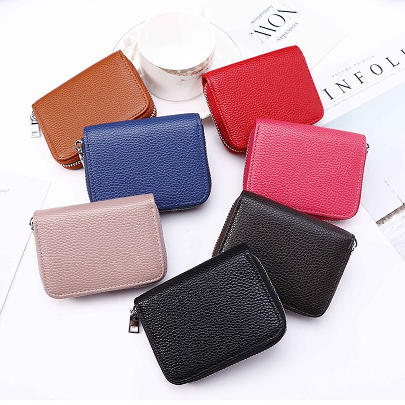 Women's Solid Color Pu Leather Zipper Card Holders