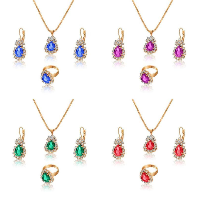 Simple Style Water Droplets Heart Shape Alloy Plating Inlay Rhinestones Gold Plated Women's Jewelry Set