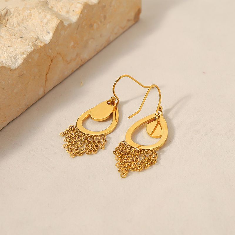 1 Pair Simple Style Water Droplets Titanium Steel Plating 18k Gold Plated Drop Earrings