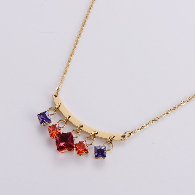 Wholesale Cute Multicolor Stainless Steel 18k Gold Plated Zircon Necklace