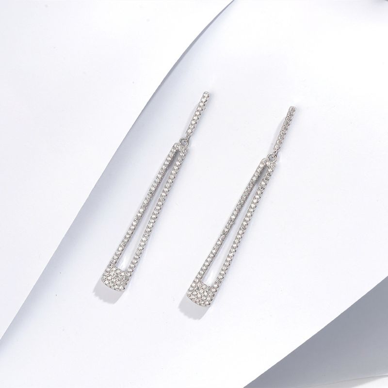 1 Pair Fashion Geometric Sterling Silver Inlay Zircon Drop Earrings