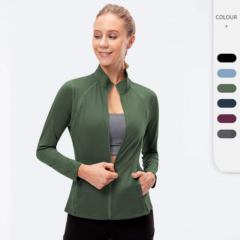 Simple Style Solid Color Polyester Polyester Spandex High Neck Active Tops Coat