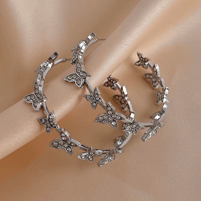1 Pair Fashion Butterfly Alloy Inlay Rhinestones Women's Earrings