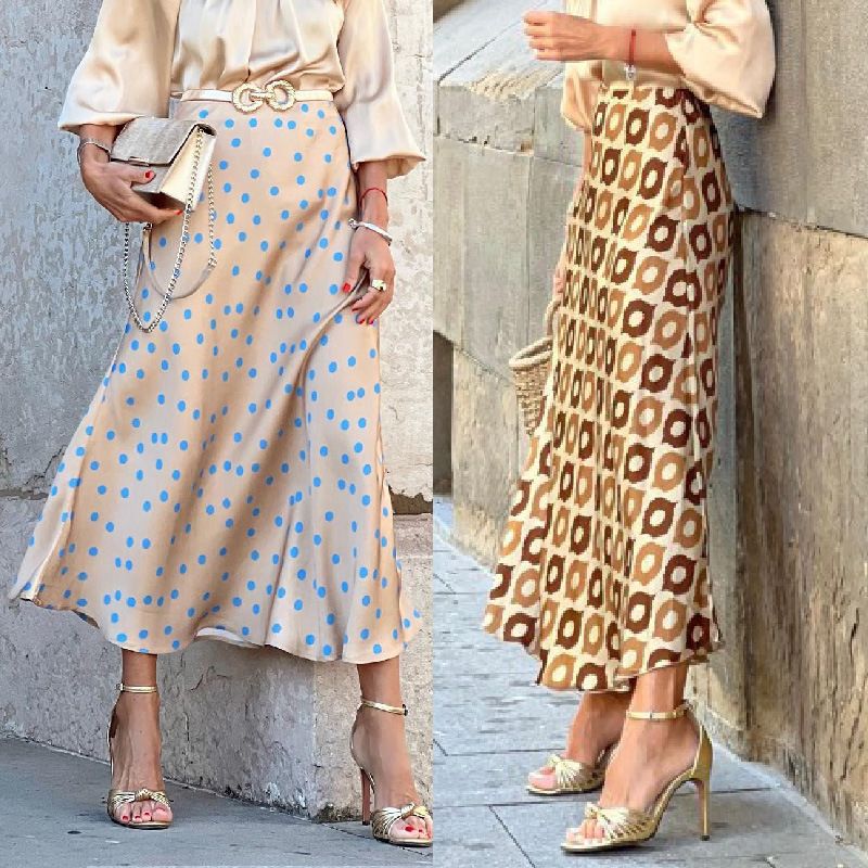 Summer Casual Polka Dots Polyester Maxi Long Dress Skirts