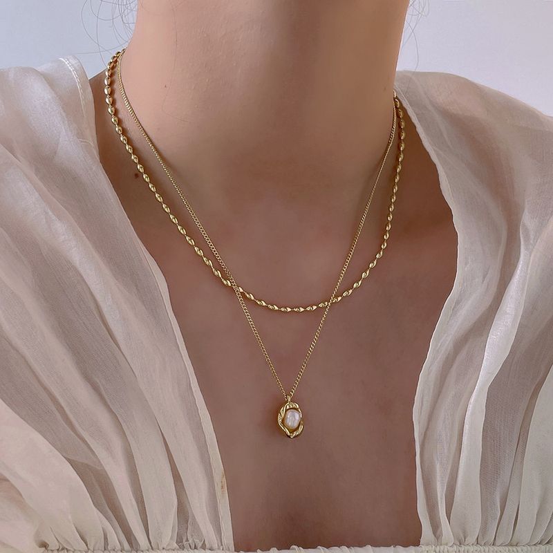 Mode Géométrique Le Cuivre Placage Perles Artificielles Collier En Couches