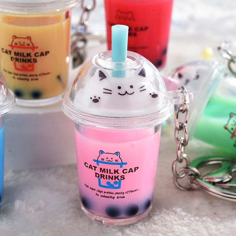 1 Piece Fashion Milk Tea Cat Arylic Unisex Bag Pendant Keychain