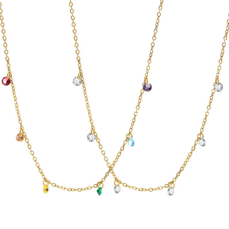 Stainless Steel Gold Plated Fashion Plating Inlay Colorful Zircon Necklace