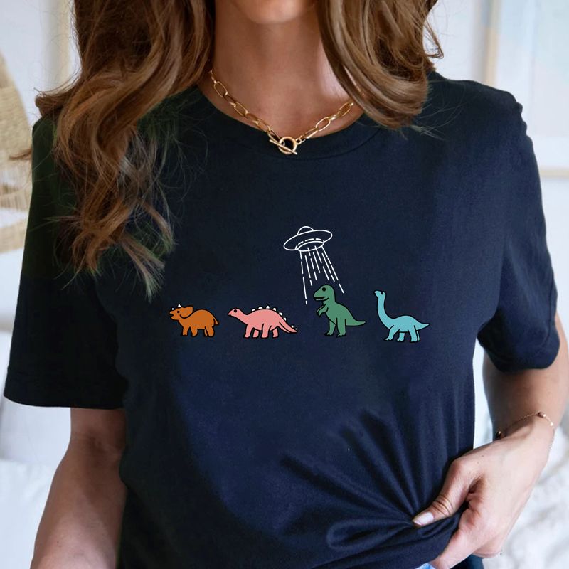 Mujeres Camiseta De Manga Corta Manga Corta Camisetas Impresión Casual Dibujos Animados Dinosaurio