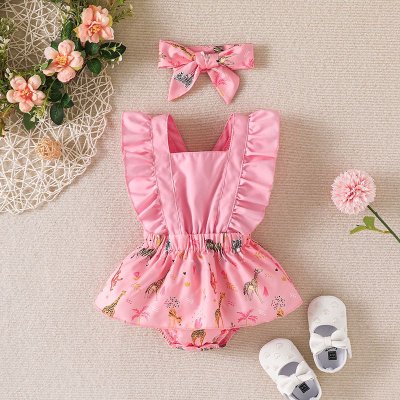 Cute Flower Printing Polyester Jumpsuits