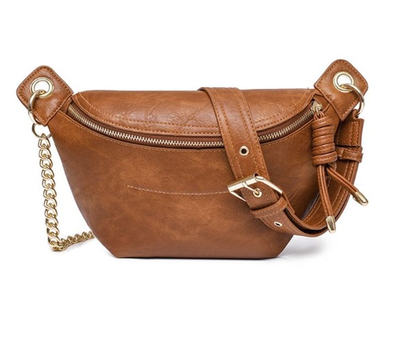 Women's All Seasons Pu Leather Solid Color Vintage Style Zipper Shoulder Bag Fanny Pack
