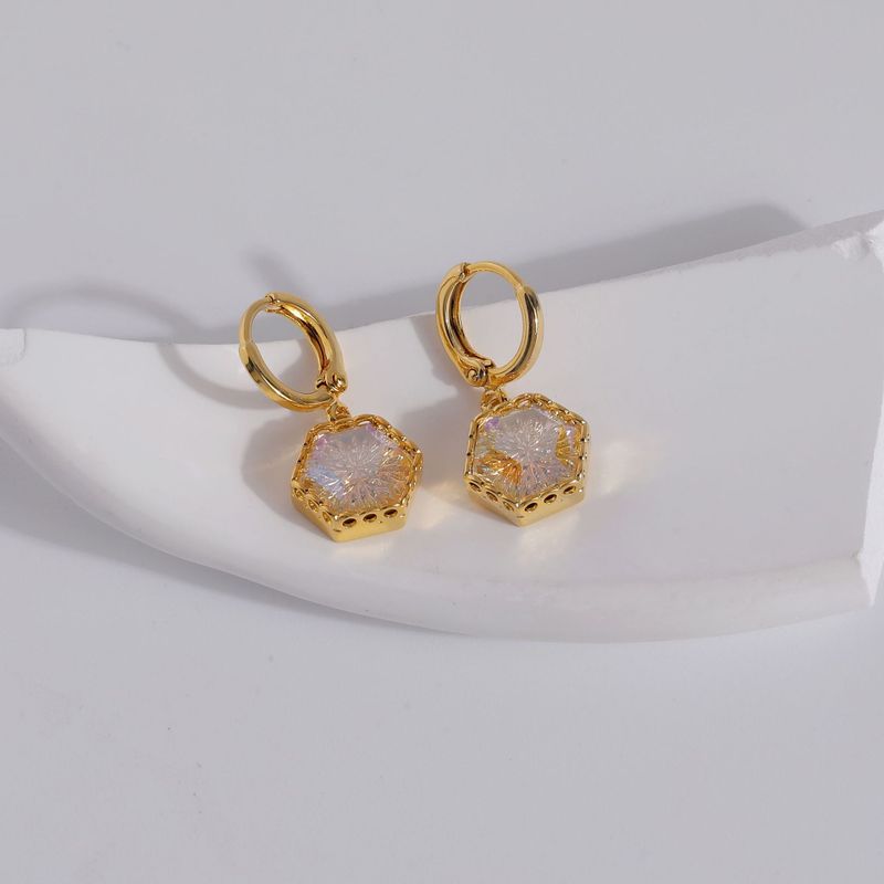 1 Pair Retro Sweet Geometric Inlay Copper Artificial Crystal 18K Gold Plated Drop Earrings