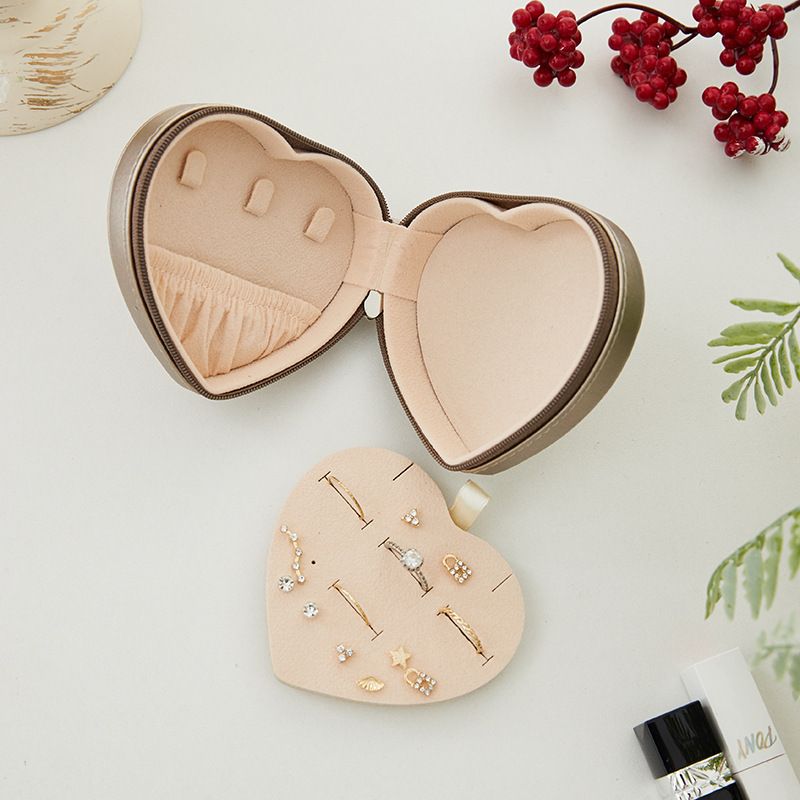 Fashion Heart Shape Solid Color Pu Leather Jewelry Boxes