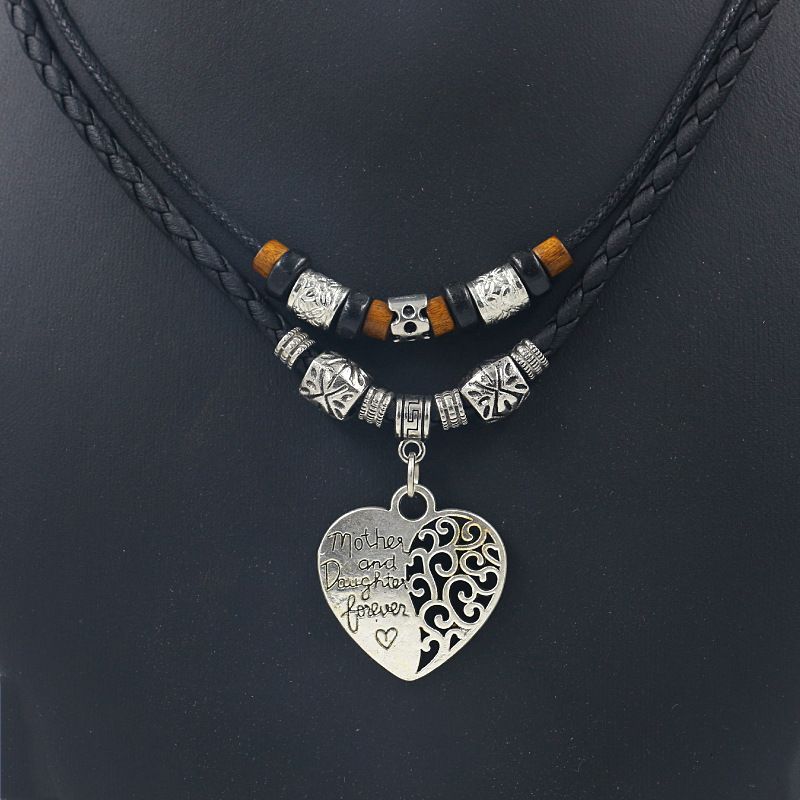 1 Piece Ethnic Style Letter Heart Shape Alloy Beaded Plating Hollow Out Women's Layered Necklaces