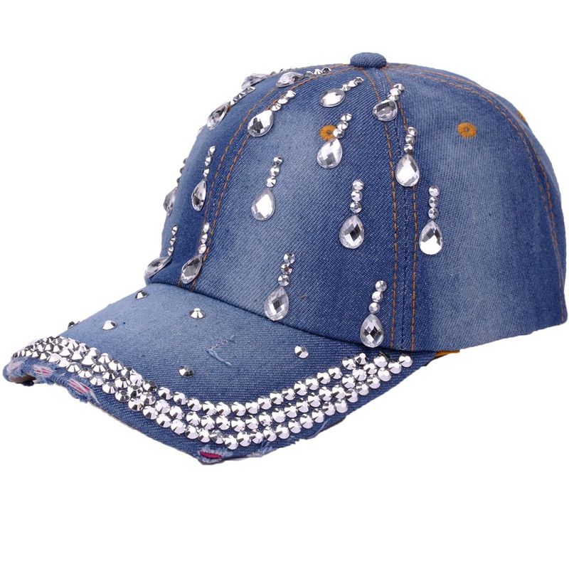Women's Fashion Water Droplets Rhinestone Curved Eaves Baseball Cap