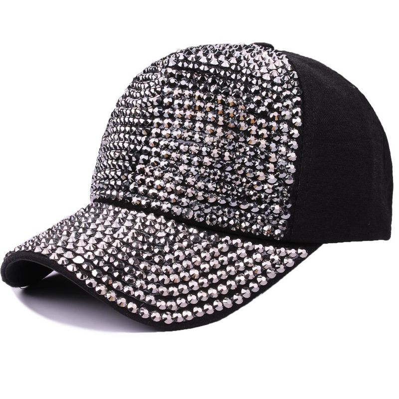 Women's Sweet Solid Color Rhinestone Curved Eaves Baseball Cap