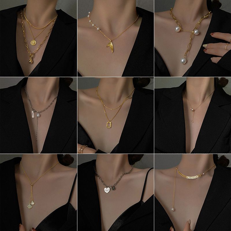 1 Piece Fashion Round Heart Shape Fish Tail Alloy Beaded Plating Inlay Pearl Zircon Women's Pendant Necklace