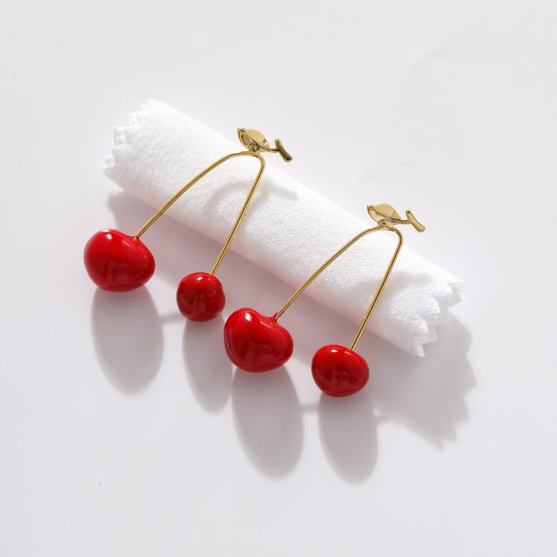 1 Pair Sweet Cherry Copper Plating Drop Earrings