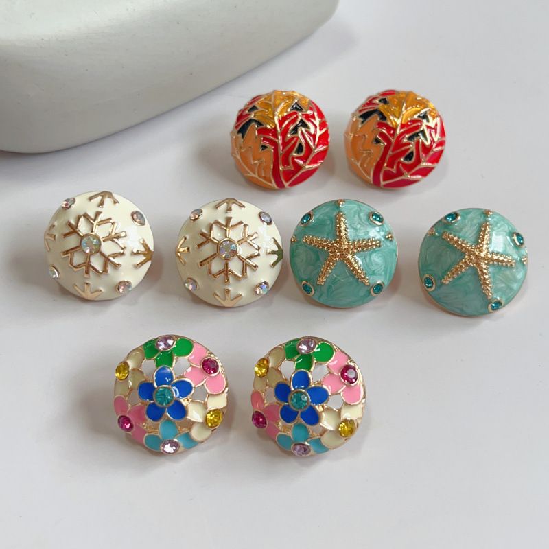 Wholesale Jewelry 1 Pair Retro Round Star Flower Alloy Zircon Ear Studs