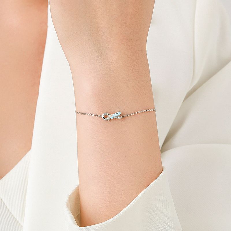 Simple Style Bow Knot Sterling Silver Epoxy Inlay Zircon Bracelets