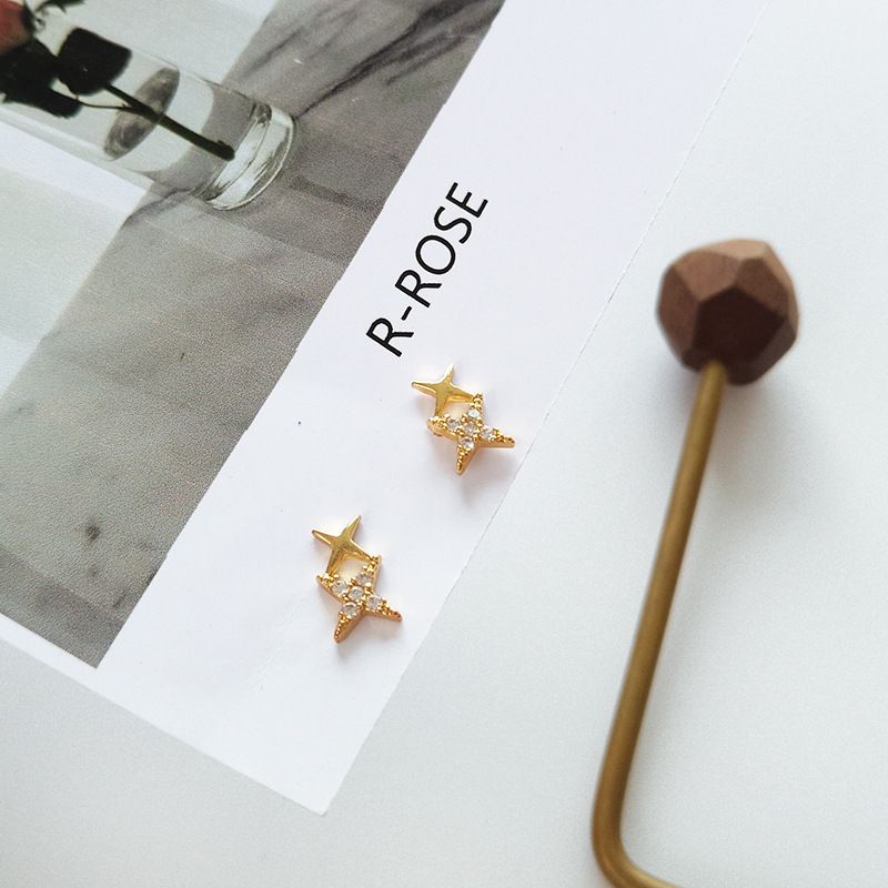 1 Paire Style Simple Star Le Cuivre Placage Incruster Pierres Précieuses Artificielles Boucles D'oreilles