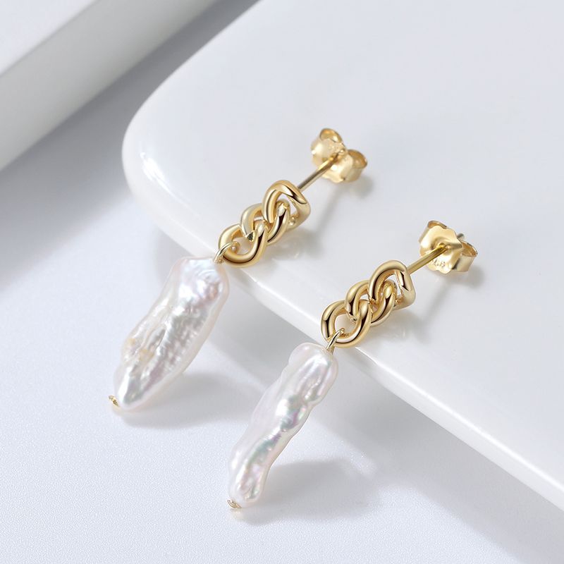 1 Pair Elegant Irregular Freshwater Pearl Sterling Silver Drop Earrings